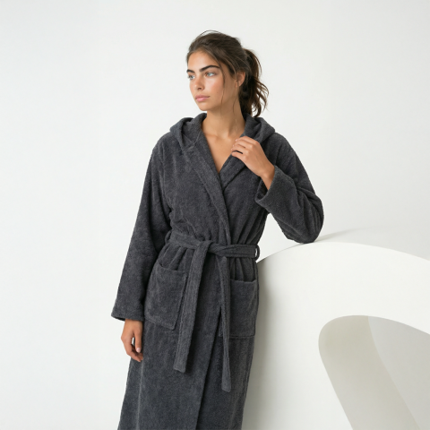 Kapüşonlu Bornoz L-XL - Antrasit