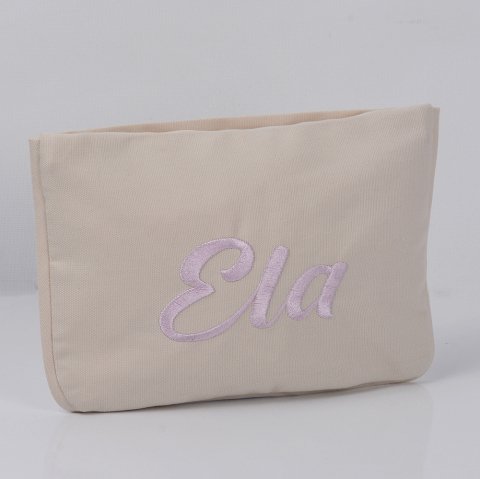 Kişiye Özel Küçük Biyeli Nakışlı Çanta Bej