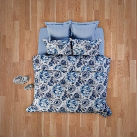 %100 Pamuk Saten Rossy  Nevresim Takımı Mavi - Çift Kişilik - Fitted Çarşaf