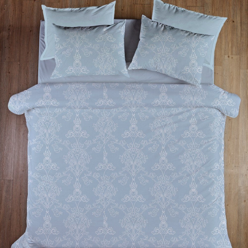 %100 Pamuk Saten Grace  Nevresim Takımı Mavi - Çift Kişilik - Düz Çarşaf