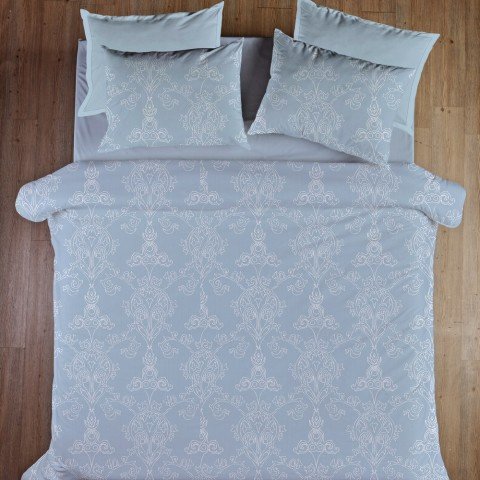 %100 Pamuk Saten Grace  Nevresim Takımı Mavi - Çift Kişilik - Düz Çarşaf