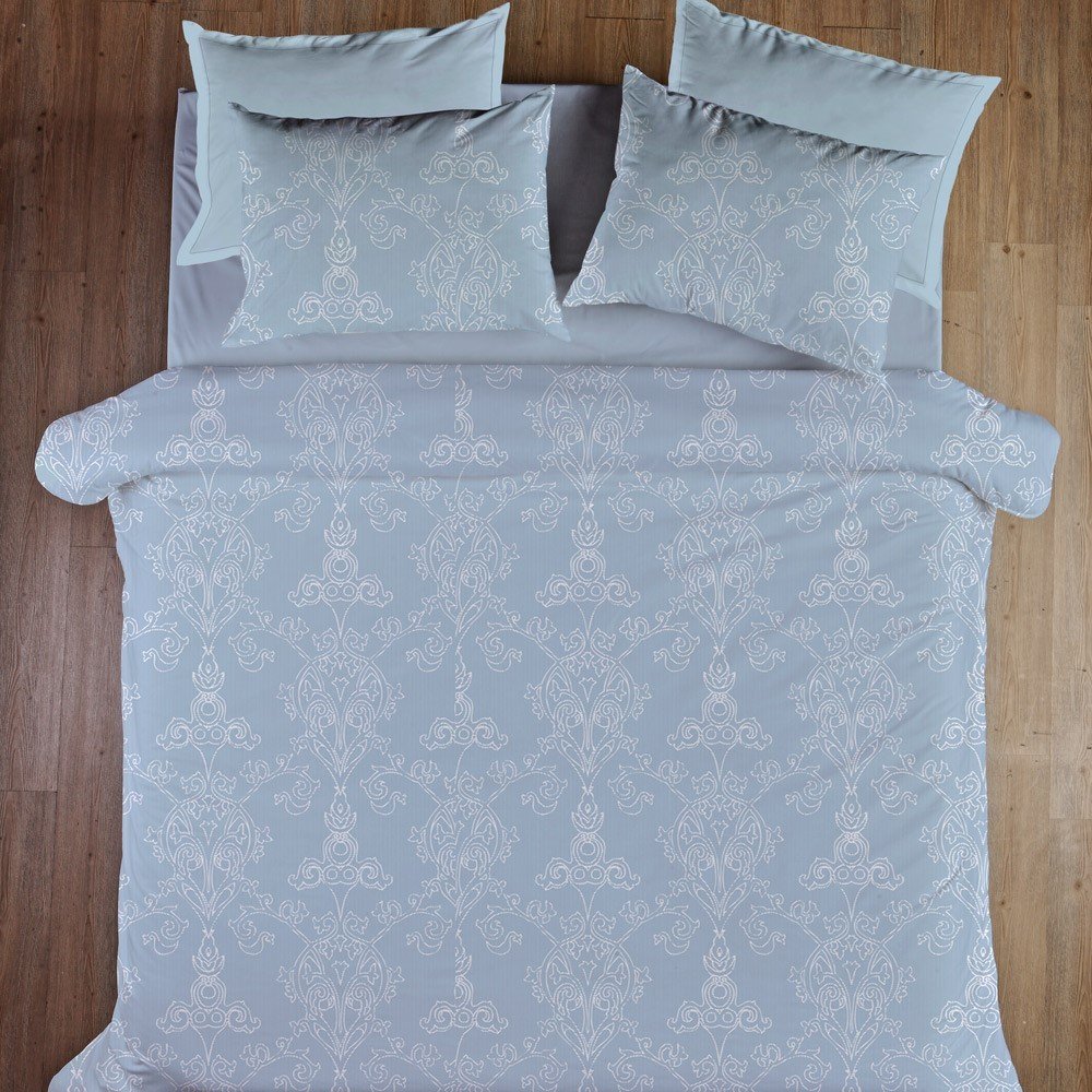 %100 Pamuk Saten Grace  Nevresim Takımı Mavi - Çift Kişilik - Fitted Çarşaf