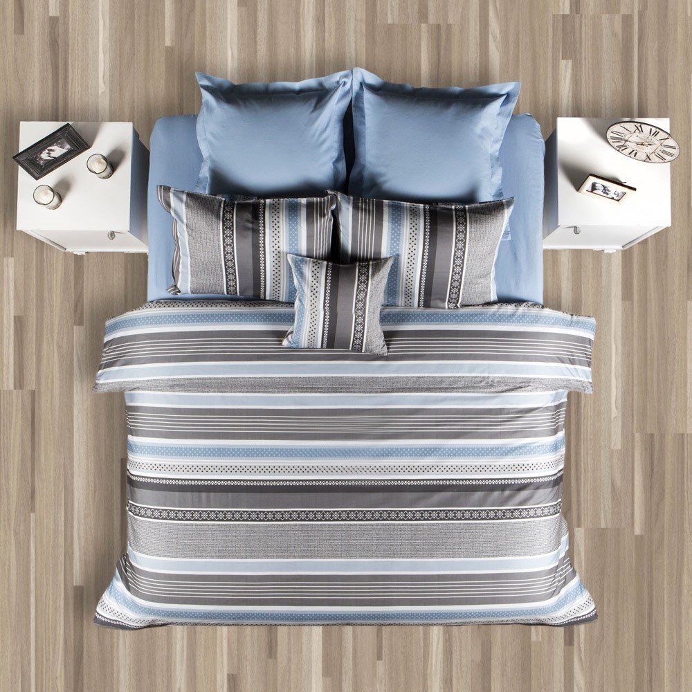 %100 Pamuk Saten Sammy  Nevresim Takımı Mavi - Çift Kişilik - Düz Çarşaf