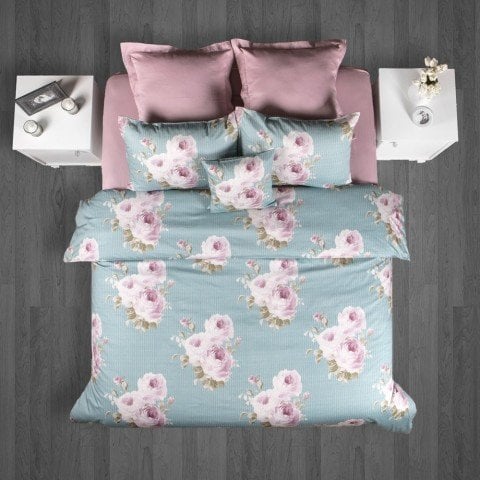 %100 Pamuk Saten Luna  Nevresim Takımı Mint - Çift Kişilik - Düz Çarşaf