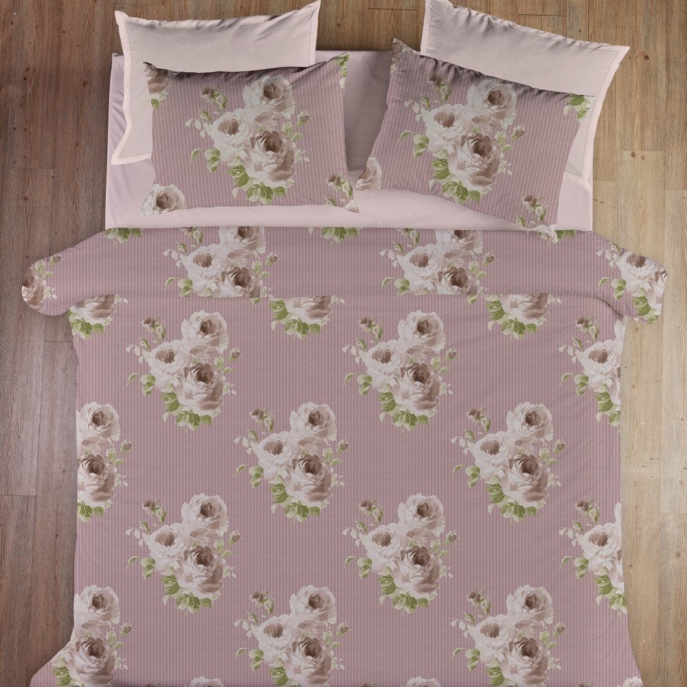 %100 Pamuk Saten Luna  Nevresim Takımı Rose - Çift Kişilik - Düz Çarşaf