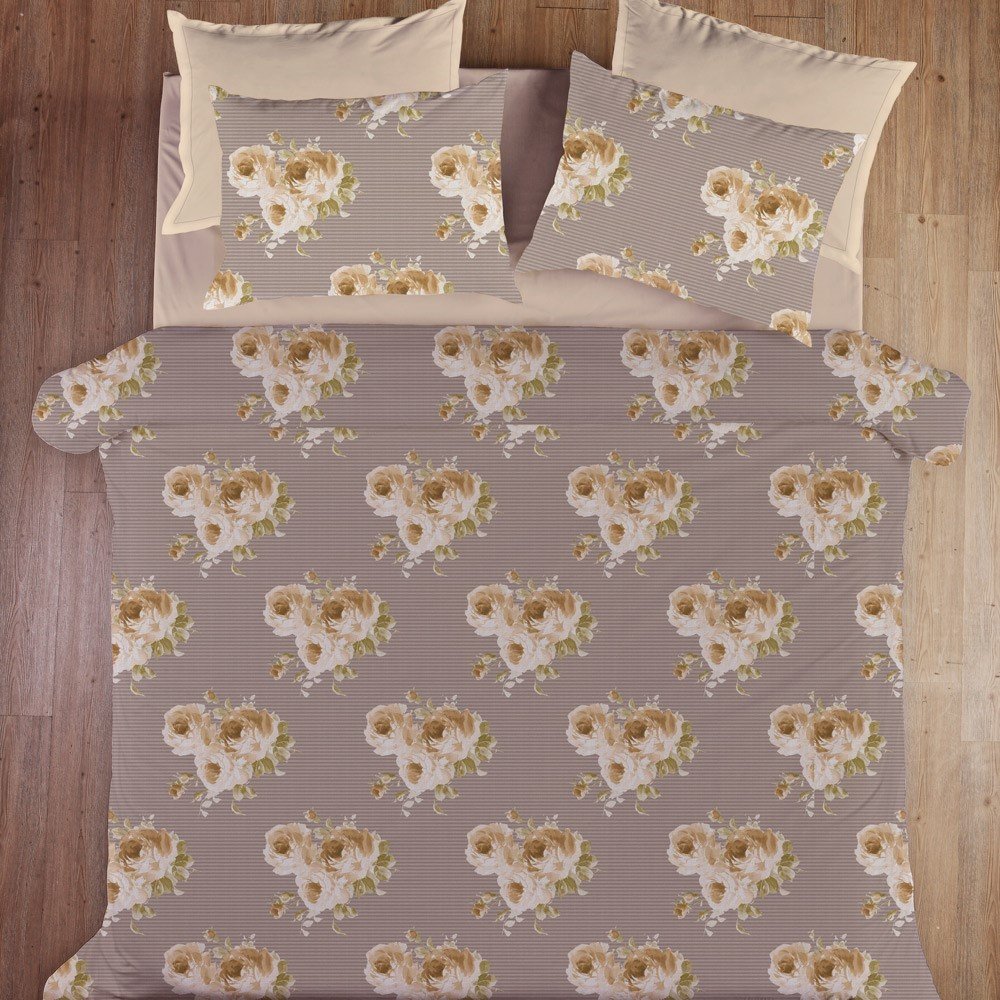 %100 Pamuk Saten Luna  Nevresim Takımı Moka - Çift Kişilik - Fitted Çarşaf