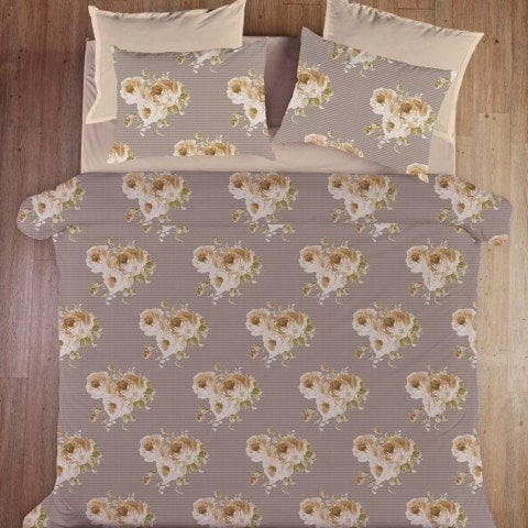 %100 Pamuk Saten Luna  Nevresim Takımı Moka - Çift Kişilik - Fitted Çarşaf