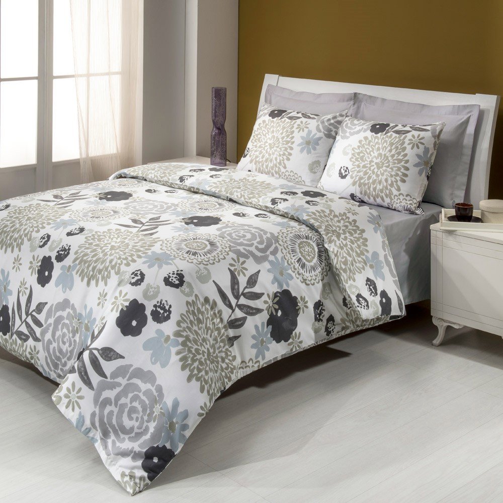 %100 Pamuk Saten Lily  Nevresim Takımı Gri - Çift Kişilik - Düz Çarşaf