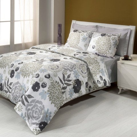 %100 Pamuk Saten Lily  Nevresim Takımı Gri - Çift Kişilik - Düz Çarşaf