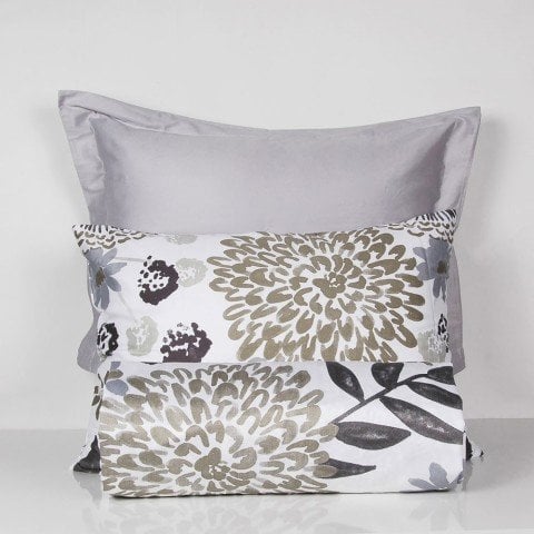 %100 Pamuk Saten Lily  Nevresim Takımı Gri - Çift Kişilik - Fitted Çarşaf