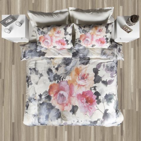 %100 Pamuk Saten Flora Dijital Nevresim Takımı Çift Kişilik - Düz Çarşaf