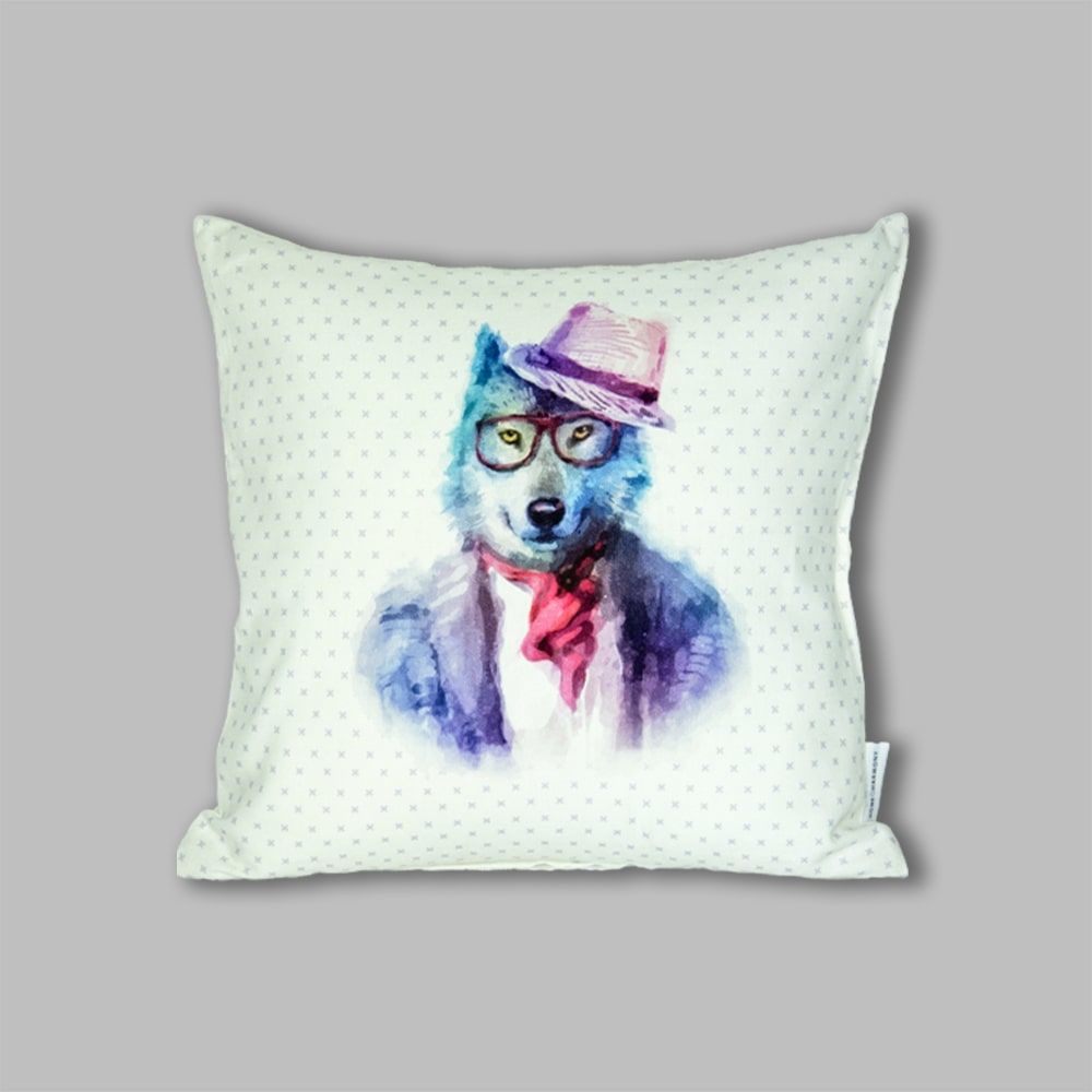 Dijital Baskılı Hipster Wolf Dekoratif Kırlent Kılıfı