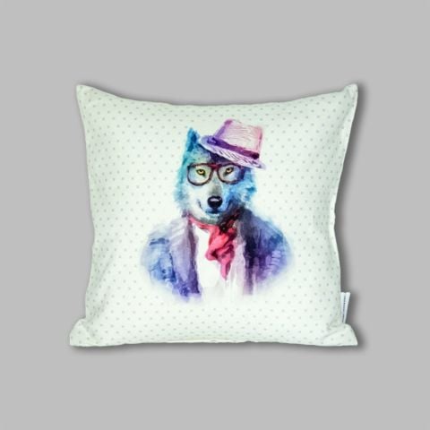 Dijital Baskılı Hipster Wolf Dekoratif Kırlent Kılıfı