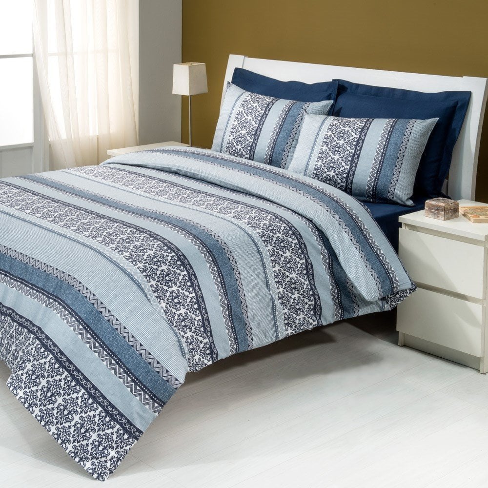 %100 Pamuk Saten Allure  Nevresim Takımı Lacivert - Çift Kişilik - Fitted Çarşaf