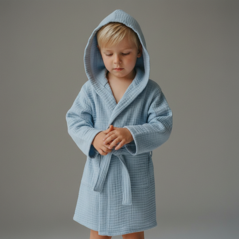 Çocuk Müslin Bornoz Mavi