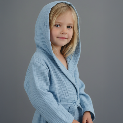 Çocuk Müslin Bornoz Mavi