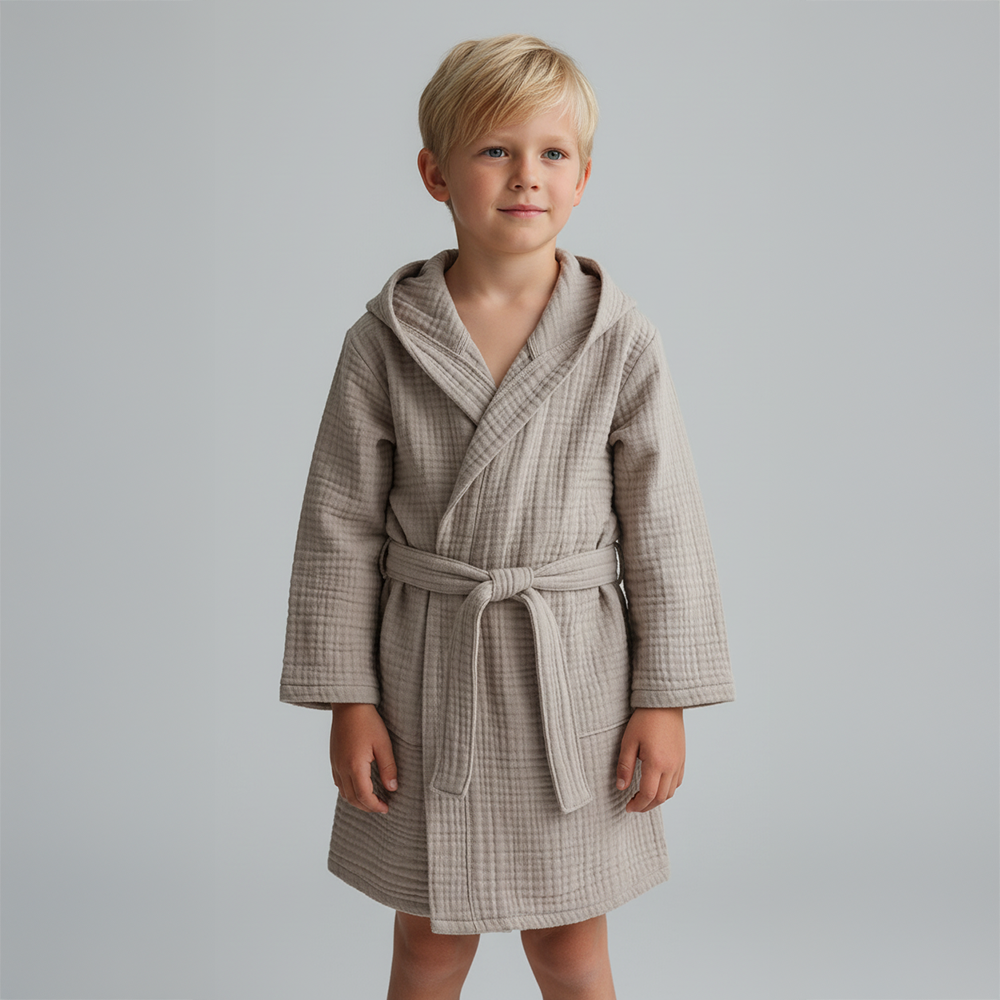 Çocuk Müslin Bornoz Bej