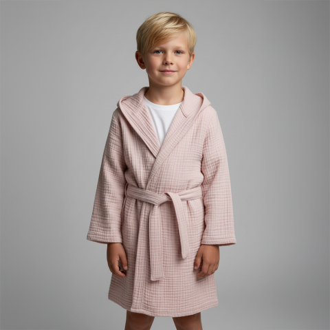 Çocuk Müslin Bornoz Pembe