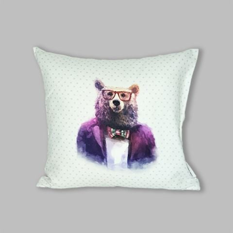 Dijital Hipster Bear Desenli Dekoratif Kırlent Kılıfı Home Harmon Koleksiyonu