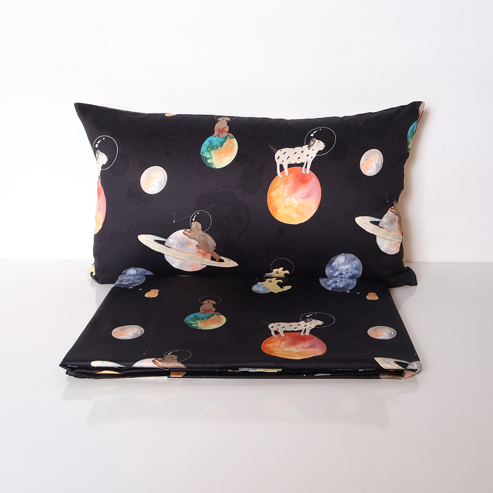 Galaxy Dog Bebek Mix And Match Siyah - Düz Çarşaf + Yastık Kılıfı