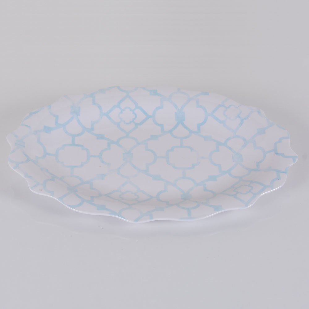 Mavi Desenli Oval Mika Tabak 40x26 cm Dekoratif Aksesuar