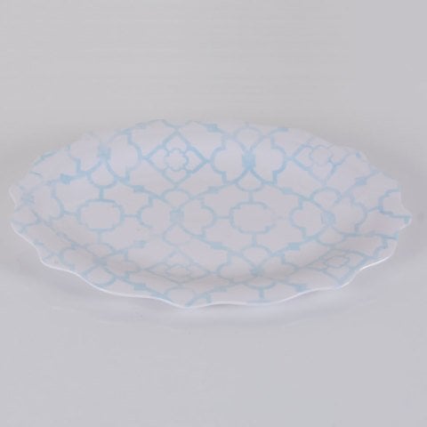 Mavi Desenli Oval Mika Tabak 40x26 cm Dekoratif Aksesuar