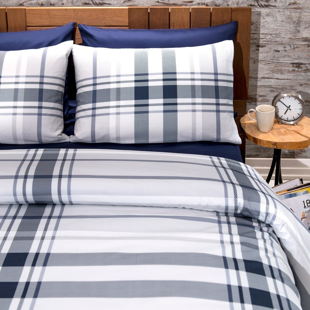 %100 Pamuk Saten Johnny  Nevresim Takımı Lacivert - Çift Kişilik - Fitted Çarşaf