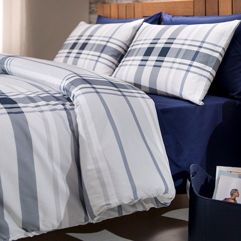 %100 Pamuk Saten Johnny  Nevresim Takımı Lacivert - Çift Kişilik - Fitted Çarşaf