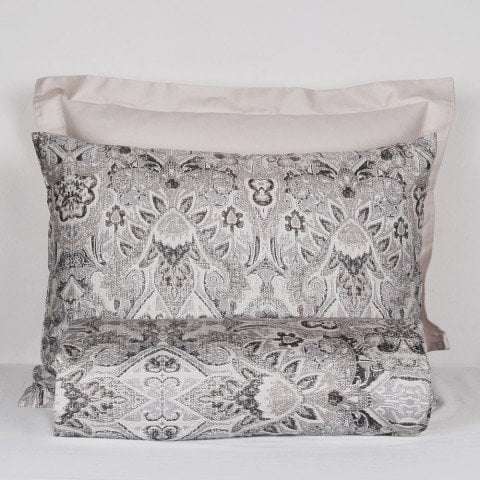 %100 Pamuk Saten Vintage  Nevresim Takımı Gri - Çift Kişilik - Düz Çarşaf