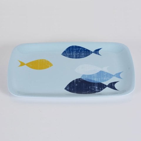 İndigo Balıklı Dikdörtgen Mika Tepsi 20x35 cm Dekoratif Aksesuar