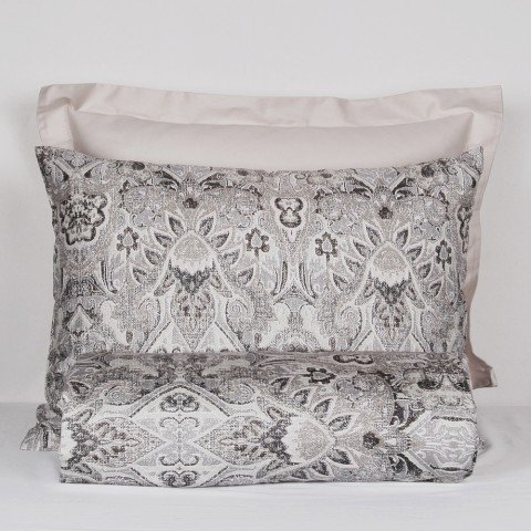 %100 Pamuk Saten Vintage  Nevresim Takımı Gri - Çift Kişilik - Fitted Çarşaf