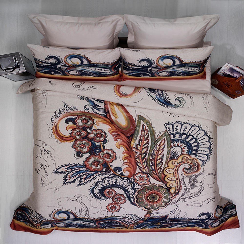 %100 Pamuk Saten Hazel Dijital  Nevresim Takımı Orjinal - Çift Kişilik - Fitted Çarşaf