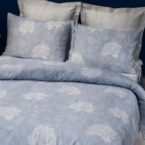 %100 Pamuk Saten İris  Nevresim Takımı Mavi - Çift Kişilik - Fitted Çarşaf