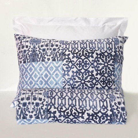 %100 Pamuk Saten Enzo  Nevresim Takımı Mavi - Çift Kişilik - Düz Çarşaf