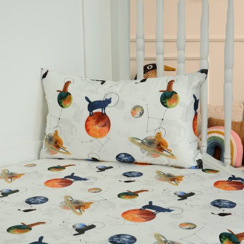 Galaxy Cat Bebek Mix And Match Nevresim Takımı Kedi Desenli Yumuşak Bebek Nevresimi