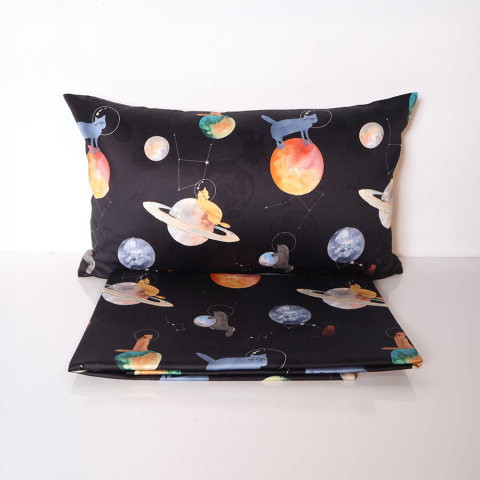 Galaxy Cat Bebek Mix And Match Siyah - Düz Çarşaf + Yastık Kılıfı