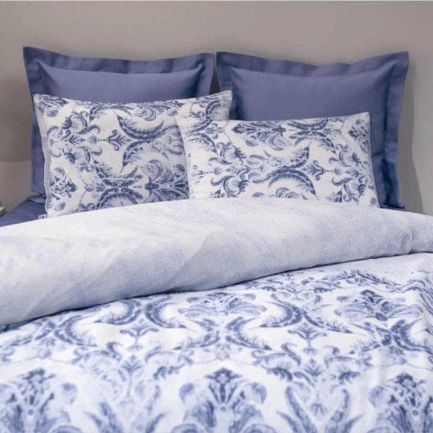 %100 Pamuk Saten Michel  Nevresim Takımı Mavi - Çift Kişilik - Fitted Çarşaf