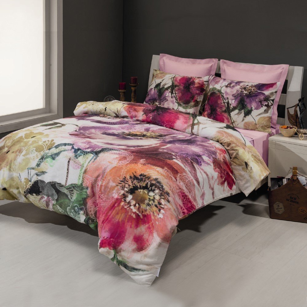 %100 Pamuk Saten Bella Dijital  Nevresim Takımı Orjinal - Çift Kişilik - Fitted Çarşaf