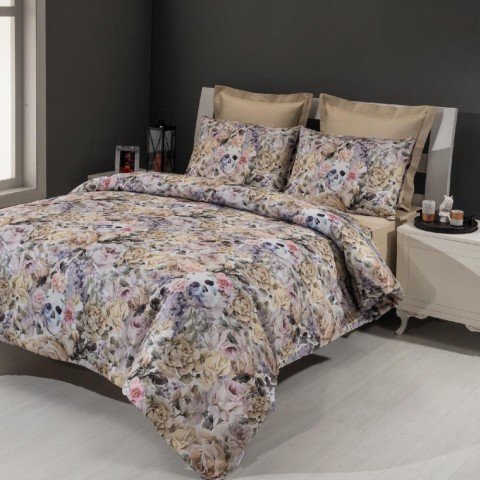 %100 Pamuk Saten Felix Dijital  Nevresim Takımı Orjinal - Çift Kişilik - Fitted Çarşaf