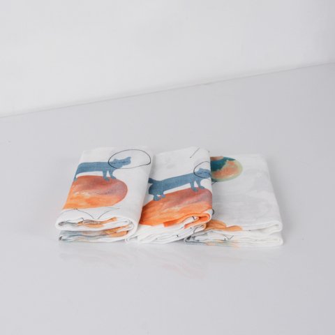 Galaxy Cat Müslin Çok Amaçlı Örtü Beyaz - 30x30*3