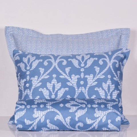 %100 Pamuk Saten Carol  Nevresim Takımı Mavi - Çift Kişilik - Düz Çarşaf