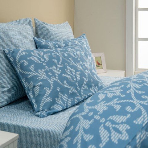 %100 Pamuk Saten Carol  Nevresim Takımı Mavi - Çift Kişilik - Fitted Çarşaf