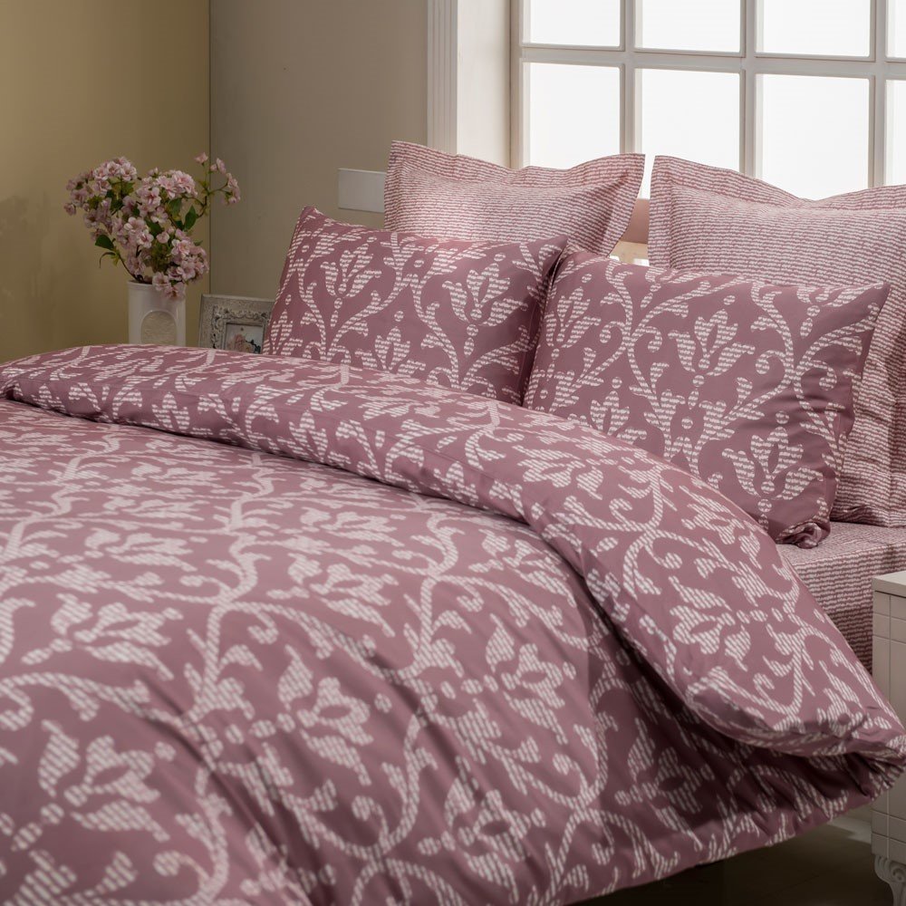 %100 Pamuk Saten Carol  Nevresim Takımı Rose - Çift Kişilik - Düz Çarşaf