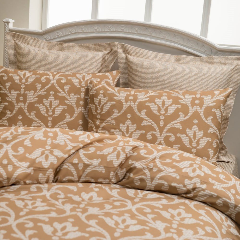 %100 Pamuk Saten Carol  Nevresim Takımı Hardal - Çift Kişilik - Düz Çarşaf