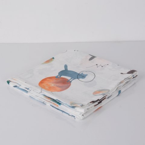 Galaxy Cat Müslin Çok Amaçlı Örtü Beyaz - 90x90