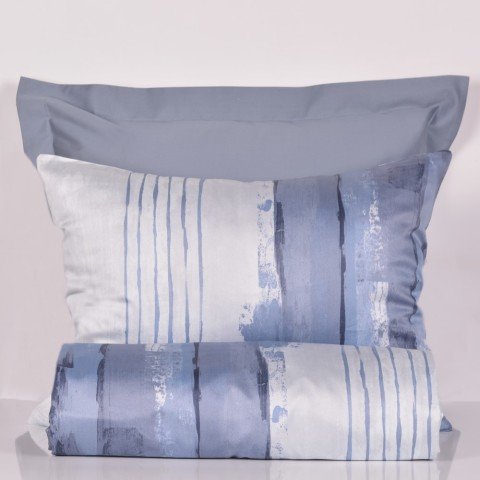 %100 Pamuk Saten Stroke  Nevresim Takımı Mavi - Çift Kişilik - Fitted Çarşaf