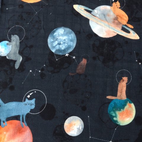 Galaxy Cat Müslin Çok Amaçlı Örtü Siyah - 120x120