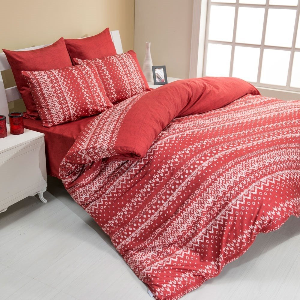 %100 Pamuk Saten Claus  Nevresim Takımı Kırmızı - Çift Kişilik - Fitted Çarşaf