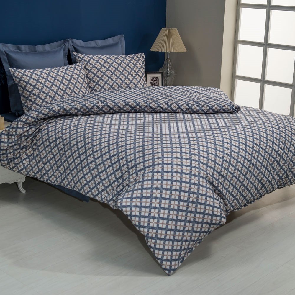 % Pamuk Saten Carter  Nevresim Takımı Mavi - Çift Kişilik - Fitted Çarşaf