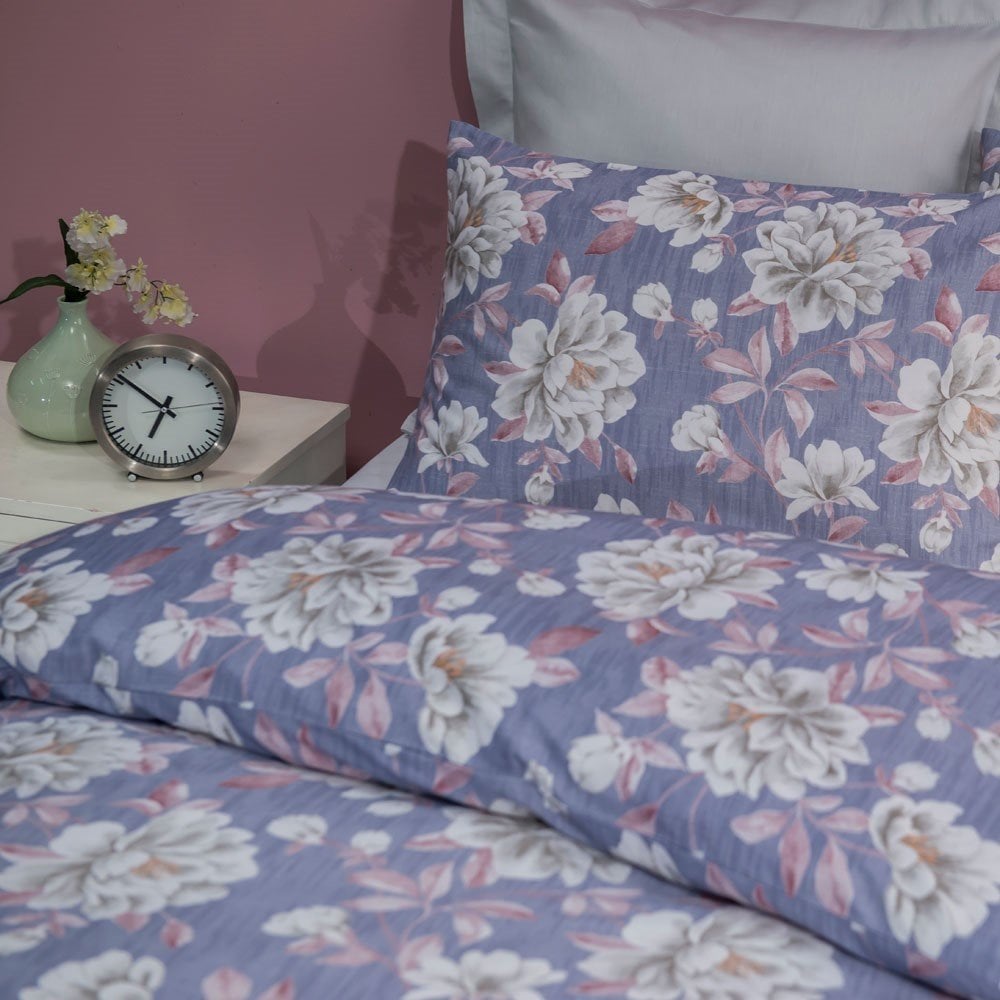 %100 Pamuk Saten Karlie  Nevresim Takımı Mavi - Çift Kişilik - Düz Çarşaf